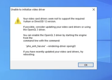 Lỗi "Unable to Initialize Video Driver"