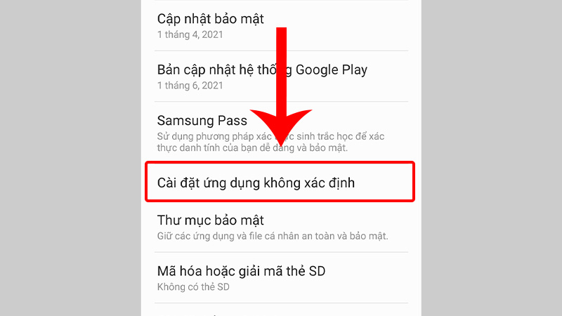Cho phép cài đặt ứng dụng không xác định